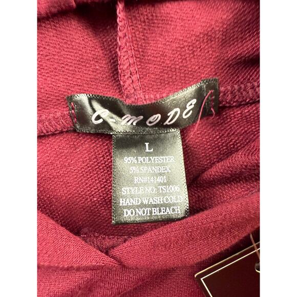 C-Mode Women’s Crop Hoodie Top L Burgundy Short Sleeve Sport Hem NWT Activewear - Picture 2 of 7